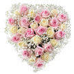 Softly radiant with a storyteller's grace, this heart-shaped bouquet is a celebration of affection within London's Chinatown. Densely arranged roses-about thirty in hues from pale pink blush to creamy white, with the occasional golden-tinged petal-fill the heart's outline, each conflicting yet complementary shade subtly echoing the cultural diversity just beyond the flower shop doors on Gerrard Street. Baby's breath marks the design with delicate white clusters, offering a weightless, cloudlike lightness that seems to float within the arrangement. Set against a bright, clean white background and evenly lit, the heart's colours are luminous, each detail clear, every petal a symbol of care and connection. This elegant composition suits the most heartfelt occasions: a romantic Chinatown anniversary, a show of respect for elders, or a loving tribute of remembrance. Crafted by generations of local expertise, the bouquet carries with it the soft scents and gentle sentiments well-known to the Chinatown community-a floral tribute to love, celebration, and the enduring ties that bind family and friends.