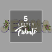 This photograph captures a tranquil five-letter floral funeral tribute, thoughtfully arranged on a smooth, light grey background that evokes the calm, reflective atmosphere of a memorial service in central London, not far from the lantern-lined streets of Chinatown. The tribute is composed of several large letters laid out side by side, each one entirely clad in a dense layer of small white flowers, most likely chrysanthemums, their petals overlapping to create a soft, quilted texture. The clean whiteness of the blooms lends the piece a sense of purity and quiet dignity. Framing every letter is a narrow band of deep purple satin ribbon, its polished surface adding a refined contrast while clearly defining the shape of each character. At various points along the tribute, the florist has introduced delicate accent sprays, where pale pink and lilac-toned roses nestle among fresh green ferns and light foliage. These floral highlights bring warmth and depth, suggesting memories and affection tucked gently into the design. Positioned centrally over the letters is a square overlay in a slightly deeper grey, edged with a slim white border that mirrors the precision of the ribbon work. On this overlay, the phrase 5 LETTER Tribute is displayed in white, with the first two words in a simple uppercase font and Tribute rendered in a graceful script, making clear that the arrangement is intended to represent a five-letter name or word. Around the overlay's edges, glimpses of the floral letters - hinting at shapes like J, O, H, N and A - remain visible, subtly demonstrating the tribute's bespoke nature and the care invested in every detail.